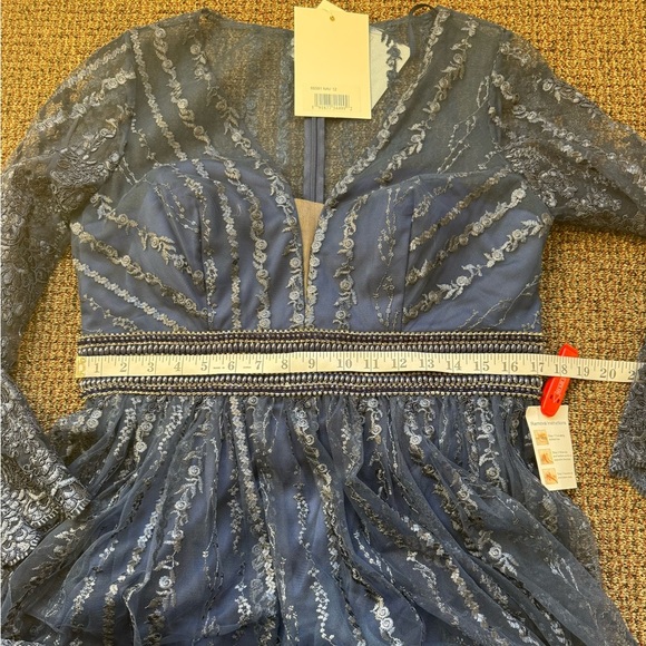 MAC DUGGAL Size 12 Navy 66591 Long Sleeve Floral Illusion Beaded Gown Dress $798 - Picture 16 of 16